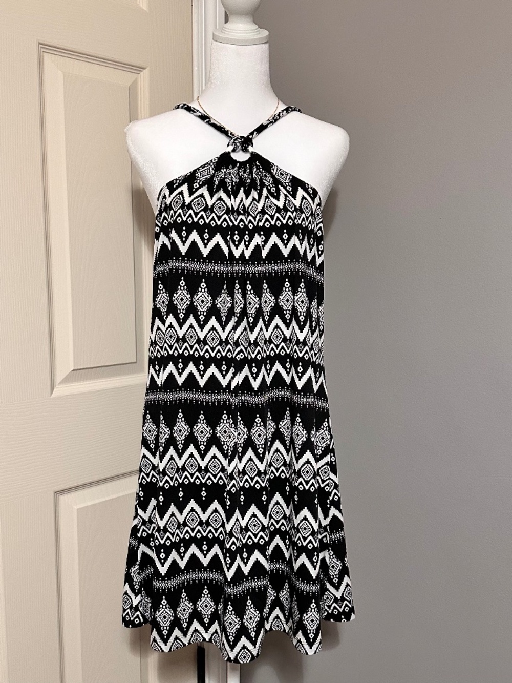 Pacific Beach Black and White Geometric Pattern Slip Dress